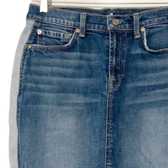7 For All Mankind Two Tone Raw Hem Jean Skirt - Picture 2 of 8